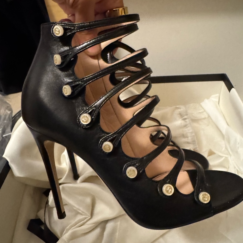 Gucci Black Leather Strappy Heels size 36 - Picture 3 of 7
